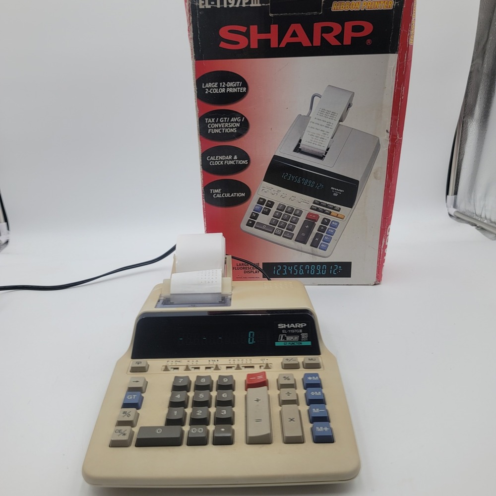 Sharp EL-1197PIII Heavy Duty 12-Digit 2-Color Desktop Printing Calculator